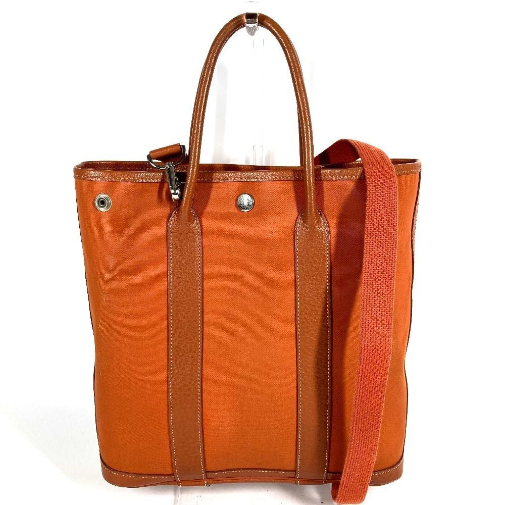 Hermes Shoulder Bag Garden File PM Leather Canvas Orange