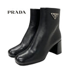 Prada Boots Short Shoes Leather Black Triangle Logo