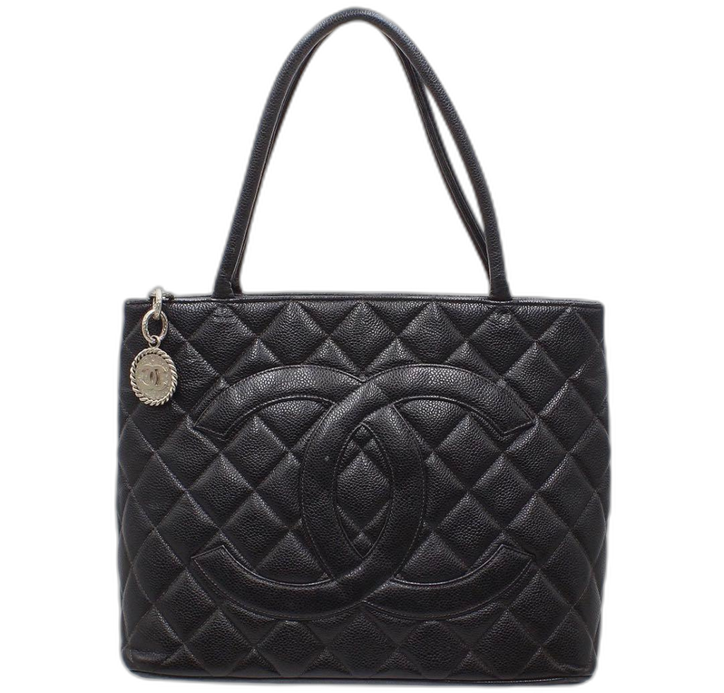 Chanel Quilted Caviar Leather Medallion Tote : Black