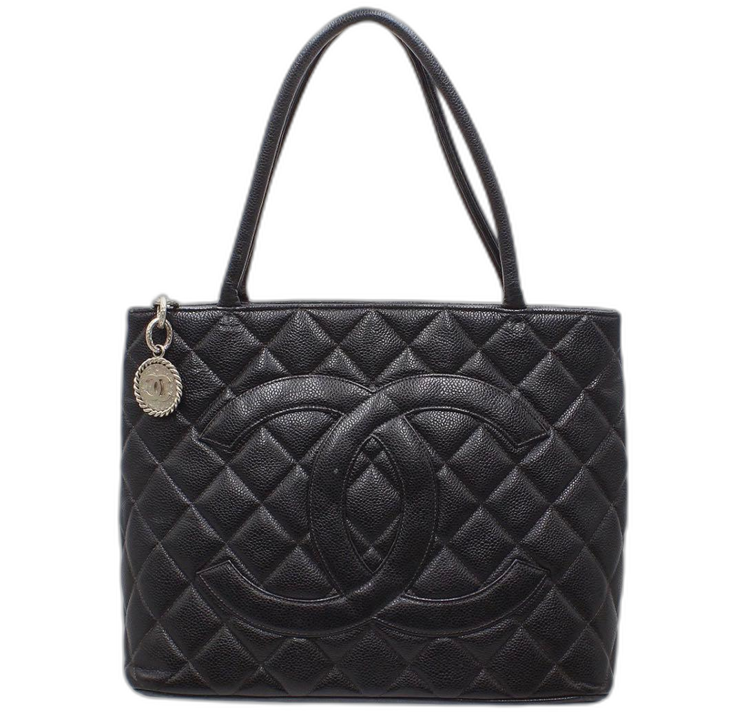 Chanel Quilted Caviar Leather Medallion Tote : Black