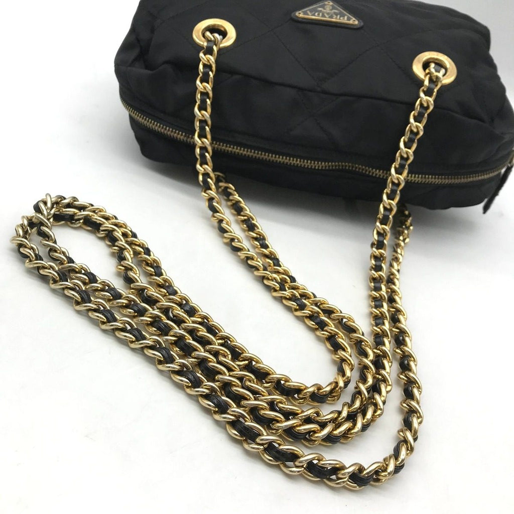 Prada Nylon Quilted Chain Shoulder Tote Black — view 6