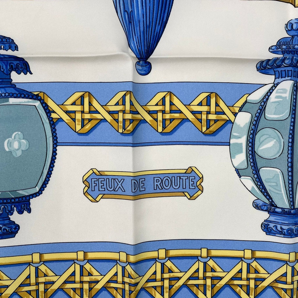 Hermes Scarf Silk Carre 90 Feux de Route Car Lantern White — view 6