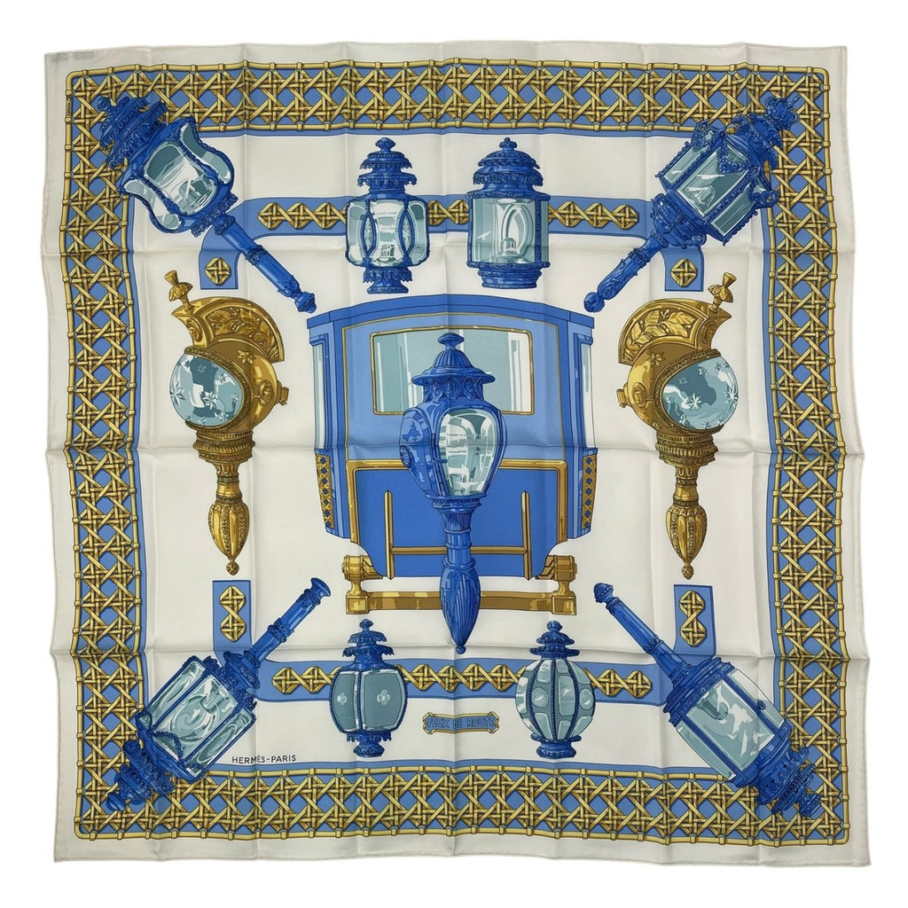 Hermes Scarf Silk Carre 90 Feux de Route Car Lantern White