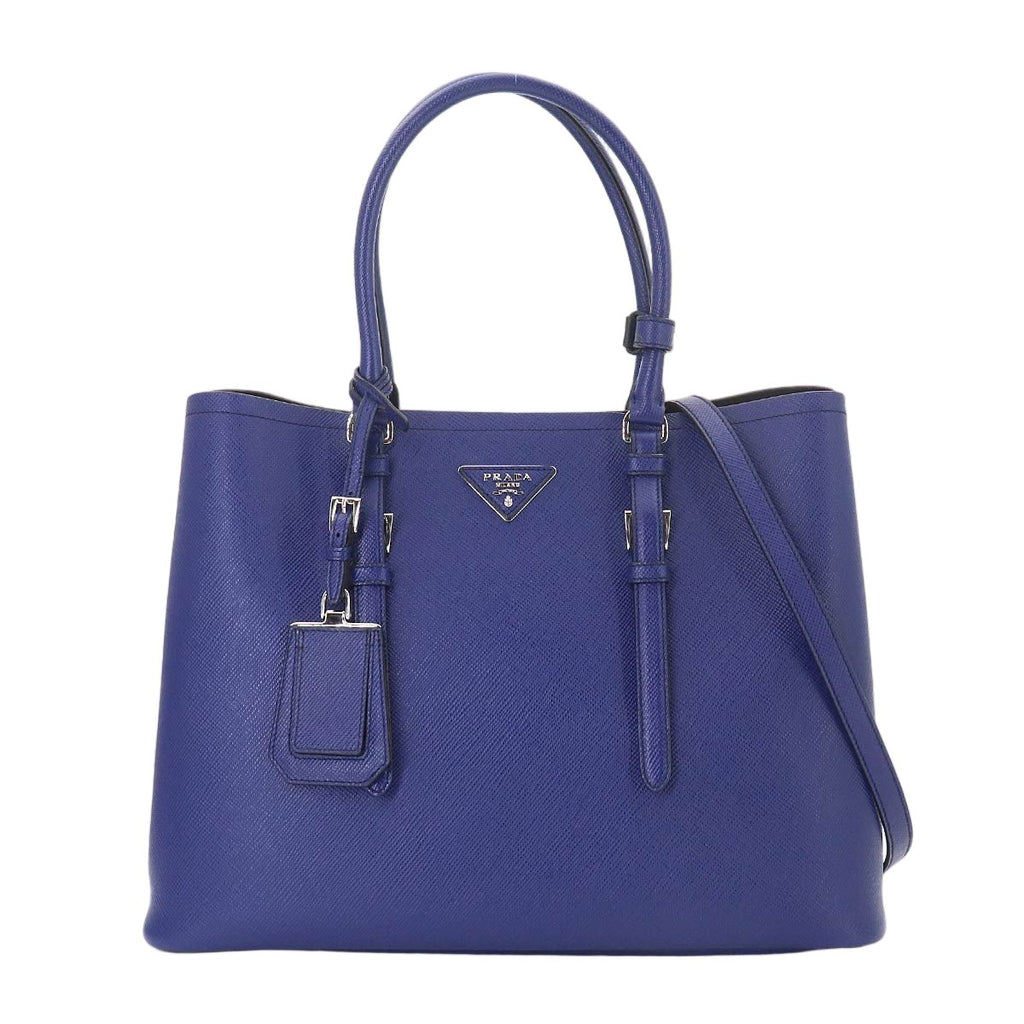 Prada 2-Way Tote Shoulder Bag Saffiano Leather Blue
