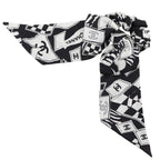 Chanel Chou Coco Mark Logo Ribbon Silk Black White Hair Tie