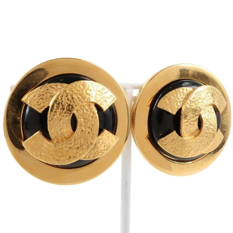 Chanel Coco Mark Gold Plated Black 49.8 g Earrings — view 4