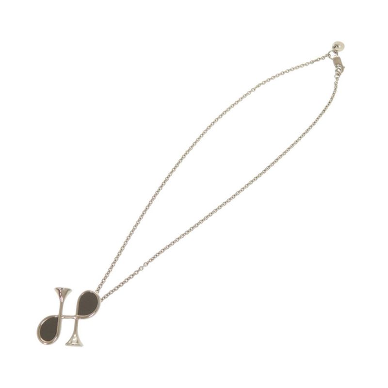 Hermes Col H Metal Leather Silver Gray Necklace Pendant 1333 — view 5