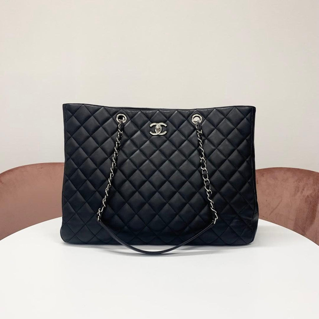 Chanel CC Logo Quilted Lambskin Turnlock Chain Tote