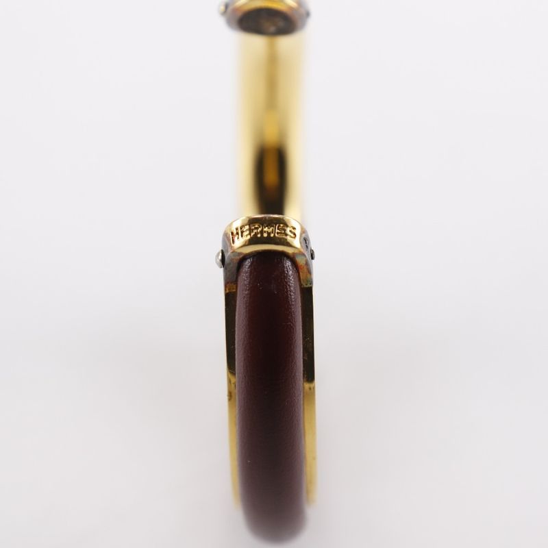 Hermes Vintage Gold Plated and Leather Brown 36.3 g Bangle — view 9