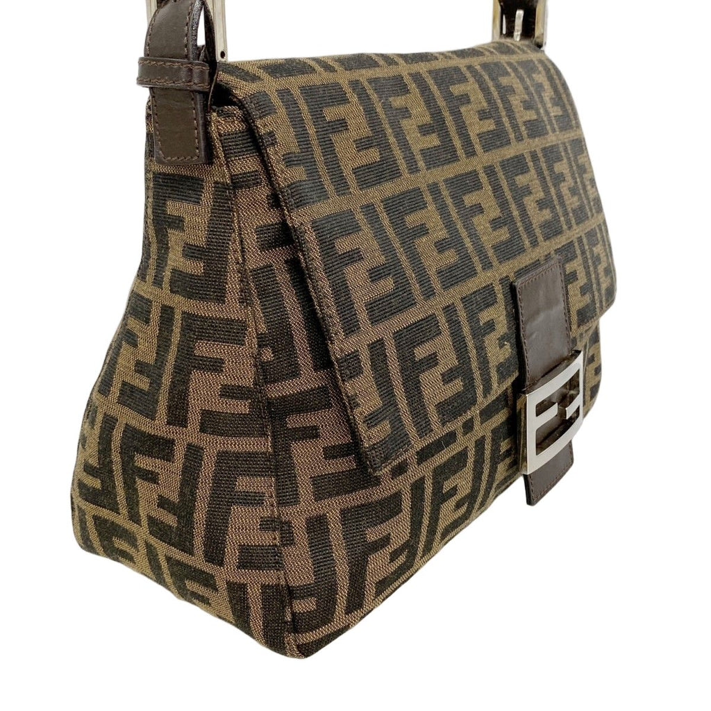 Fendi Handbag Mamma Bucket Nylon Canvas Brown Silver — view 2