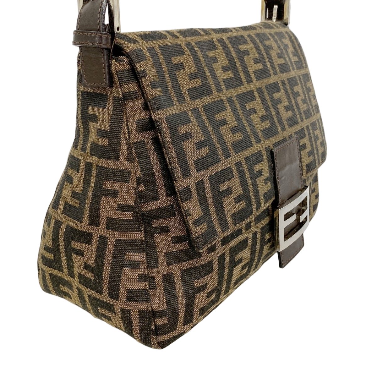 Fendi Handbag Mamma Bucket Nylon Canvas Brown Silver — view 2