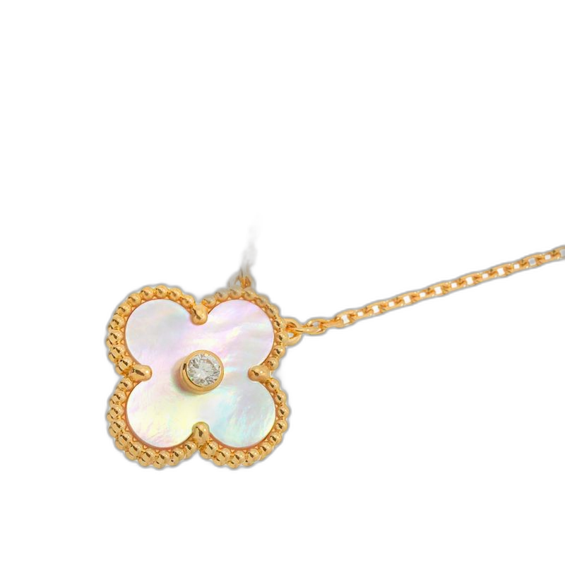 Van Cleef & Arpels Vintage Alhambra Pink Shell Diamond Necklace