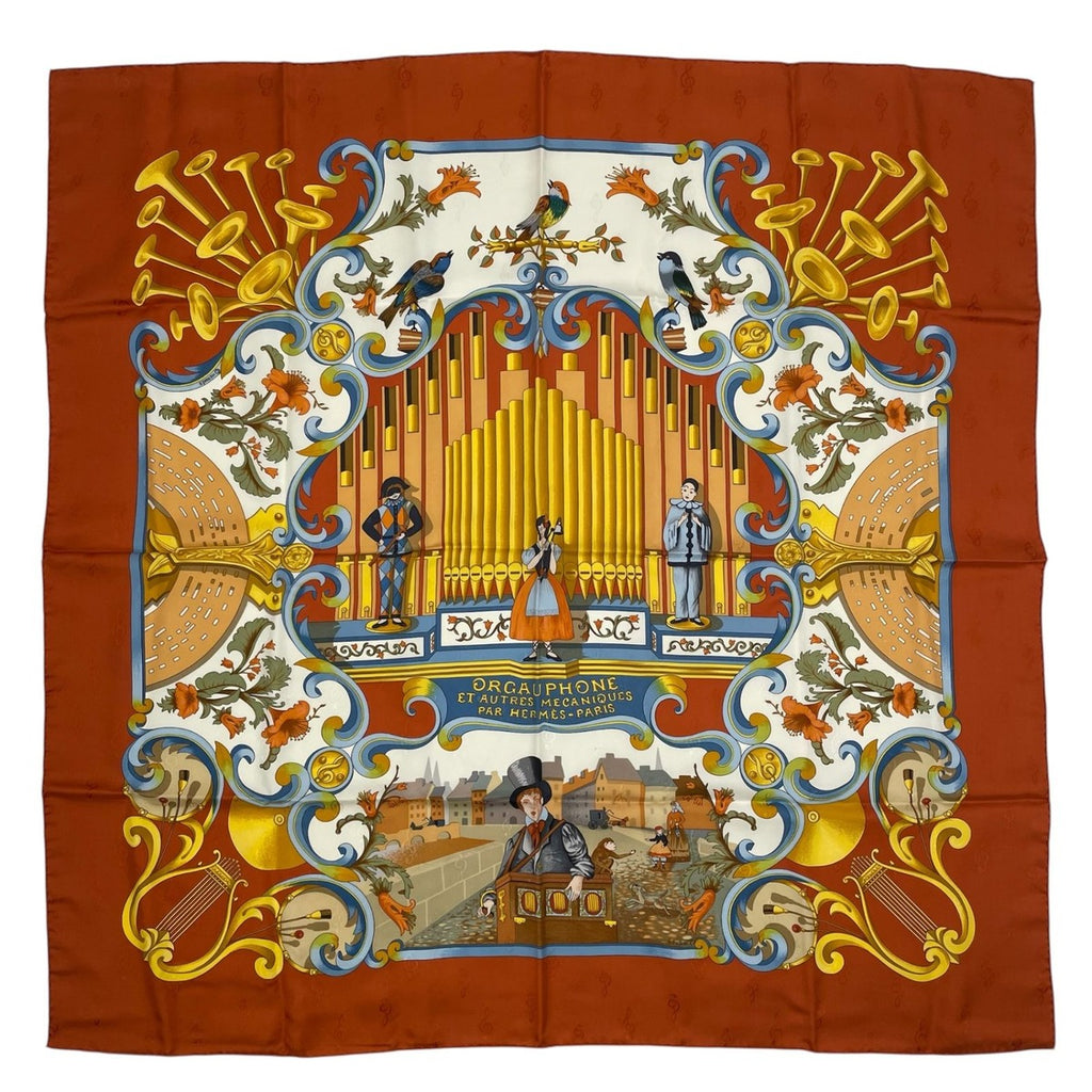 Hermes Scarf 100% Silk Carre 90 Orgauphone ET Autres Mecaniques Pipe Organ — view 2