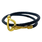 Hermes Jumbo Bracelet Bangle Choker Small Item Logo Leather GP Black — view 2