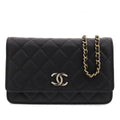 Chanel Chain Wallet Black Caviar Leather Rhinestone Quilted Shoulder Bag