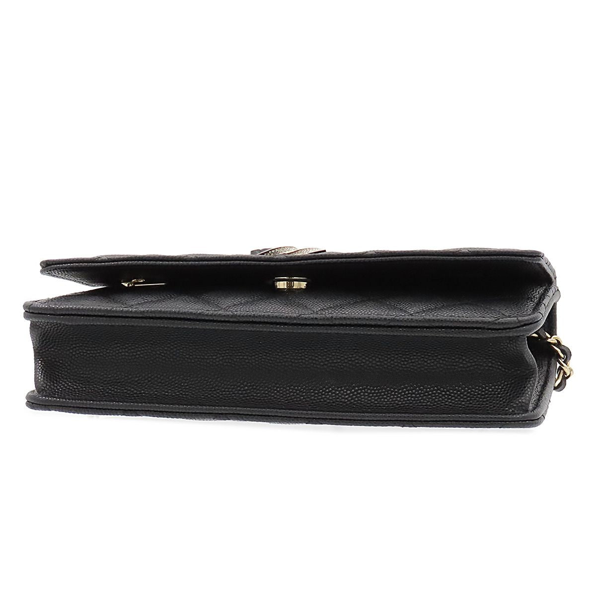 Chanel Chain Wallet Black Caviar Leather Rhinestone Quilted Shoulder Bag — view 3