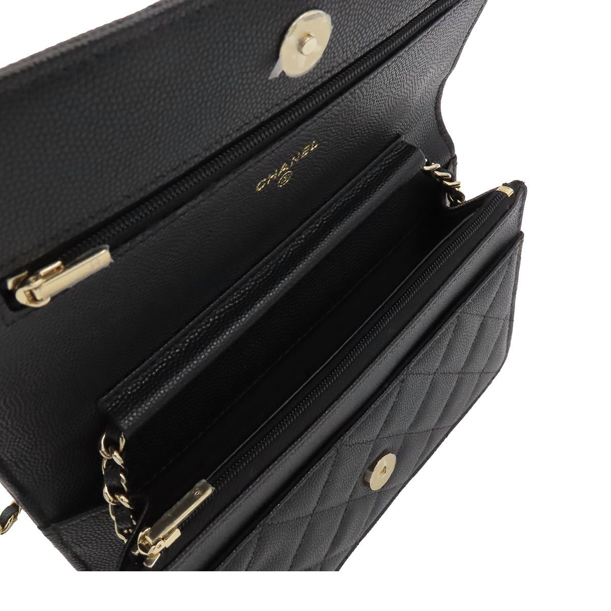 Chanel Chain Wallet Black Caviar Leather Rhinestone Quilted Shoulder Bag — view 5