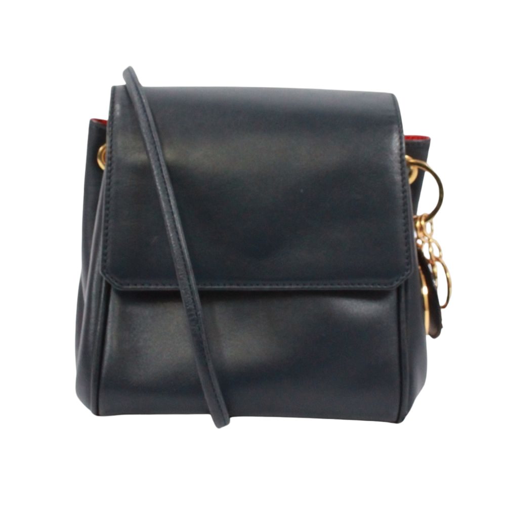 Dior Vintage Mini Leather Navy Shoulder Bag Gold