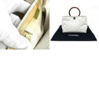 Chanel CC Vintage Caviar Leather Tote White Shoulder Bag Wooden Ring Handle — view 6