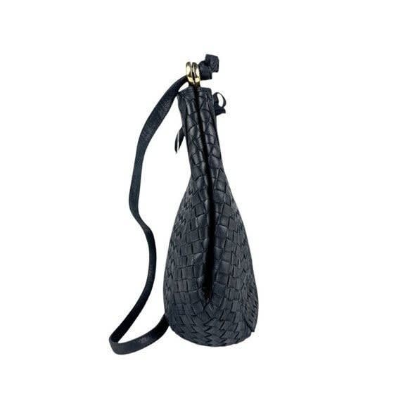Bottega Veneta Intrecciato Nappa Shoulder Bag Purse Navy Black Leather