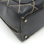 Chanel CC Wild Stitch Vintage Quilted Shoulder Bag Tote Calfskin Black — view 9