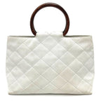 Chanel CC Vintage Caviar Leather Tote White Shoulder Bag Wooden Ring Handle — view 4