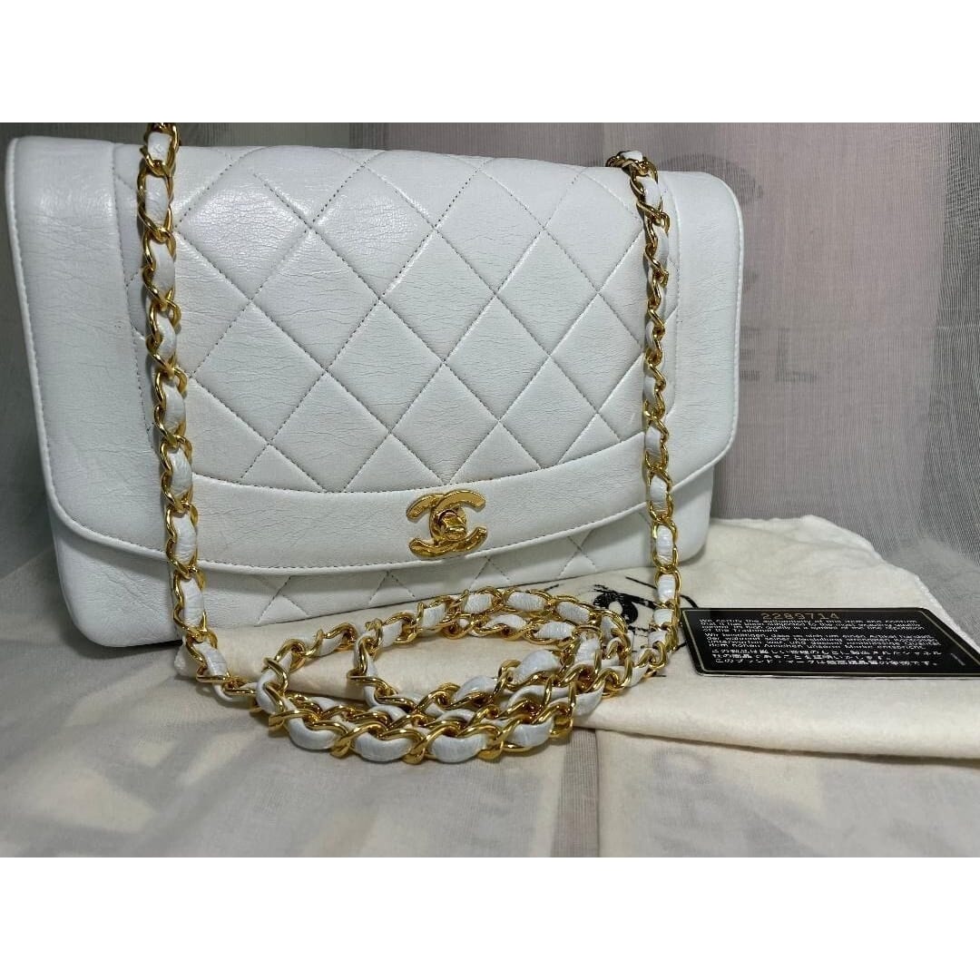Chanel Diana Medium Single Flap Quilted Lambskin Bag White — view 6