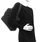 Chanel CC Wild Stitch Vintage Quilted Shoulder Bag Tote Calfskin Black