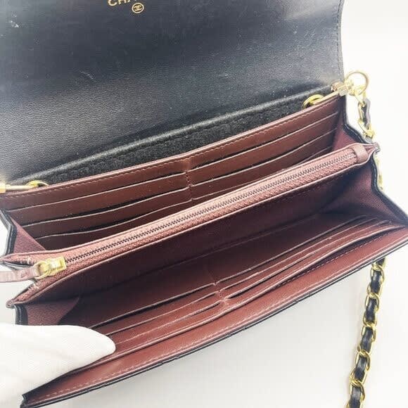 Chanel Lambskin Quilted Leather Wallet Chain Flap Black Purse Tote — view 9