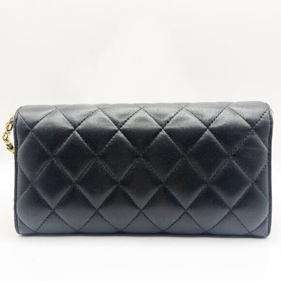 Chanel Lambskin Quilted Leather Wallet Chain Flap Black Purse Tote — view 5