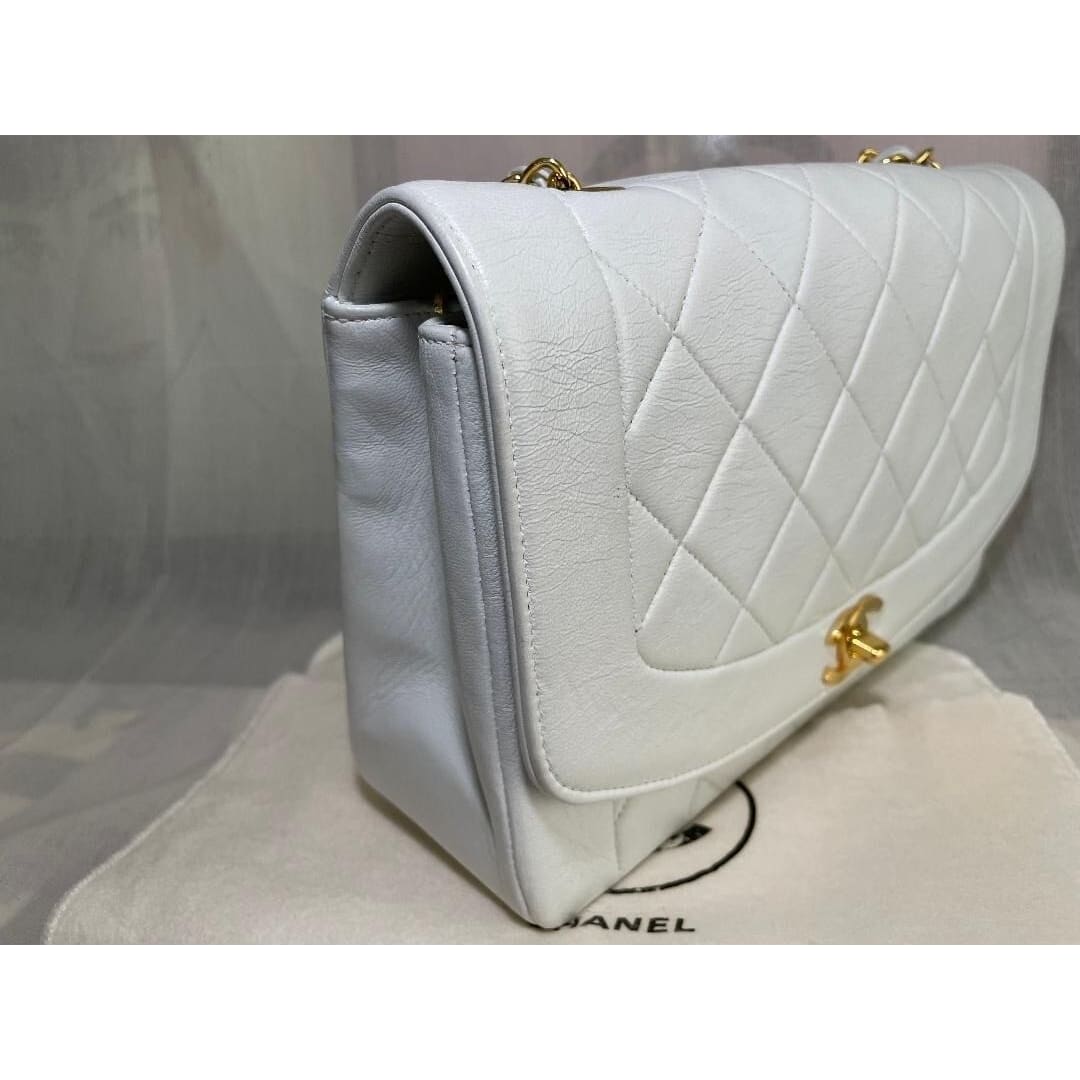 Chanel Diana Medium Single Flap Quilted Lambskin Bag White — view 8