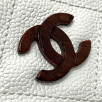 Chanel CC Vintage Caviar Leather Tote White Shoulder Bag Wooden Ring Handle — view 3