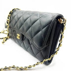 Chanel Lambskin Quilted Leather Wallet Chain Flap Black Purse Tote — view 7