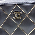 Chanel CC Wild Stitch Vintage Quilted Shoulder Bag Tote Calfskin Black — view 5