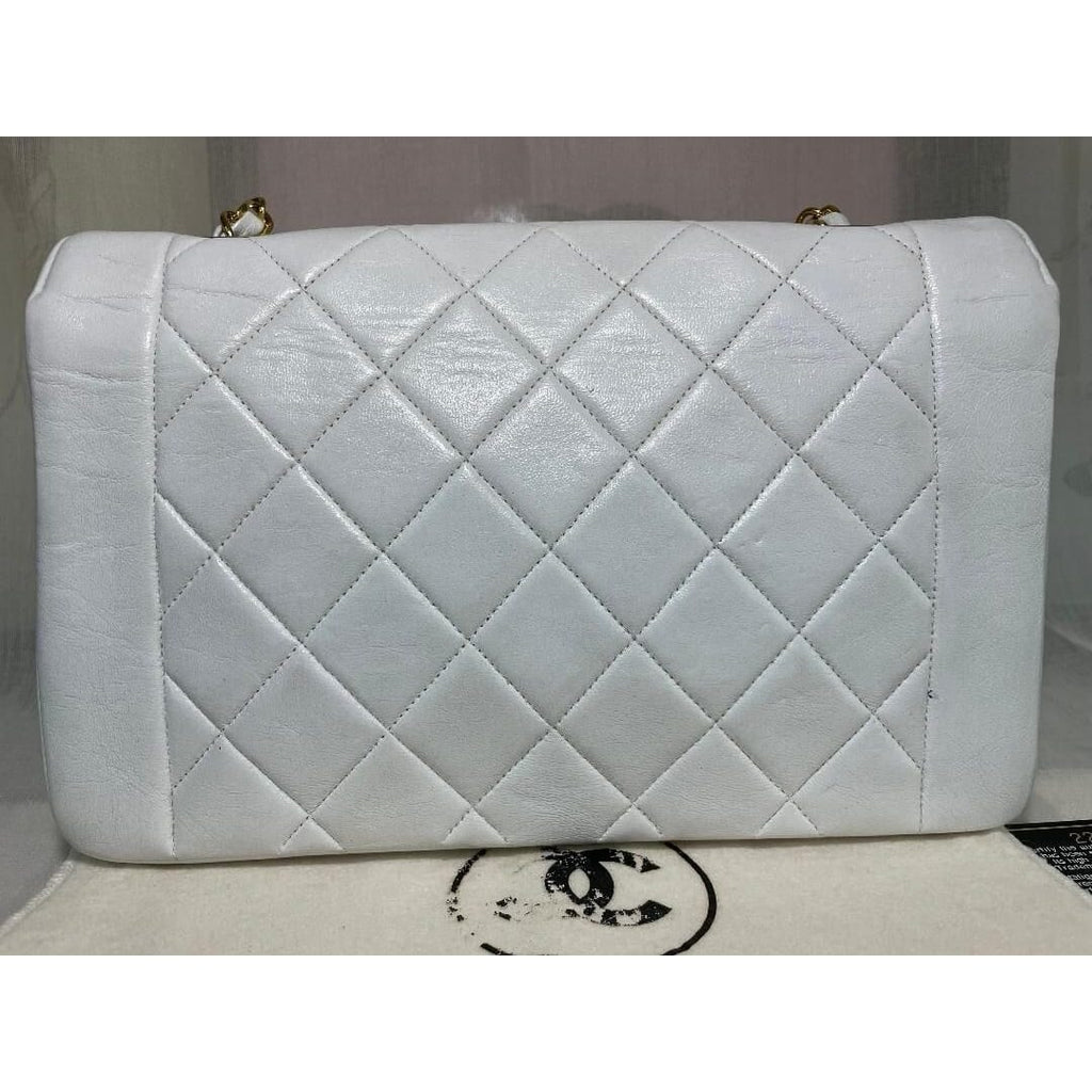 Chanel Diana Medium Single Flap Quilted Lambskin Bag White — view 9