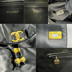 Chanel CC Vintage Backpack Bag Patent Leather Black Turnlock Chain — view 9