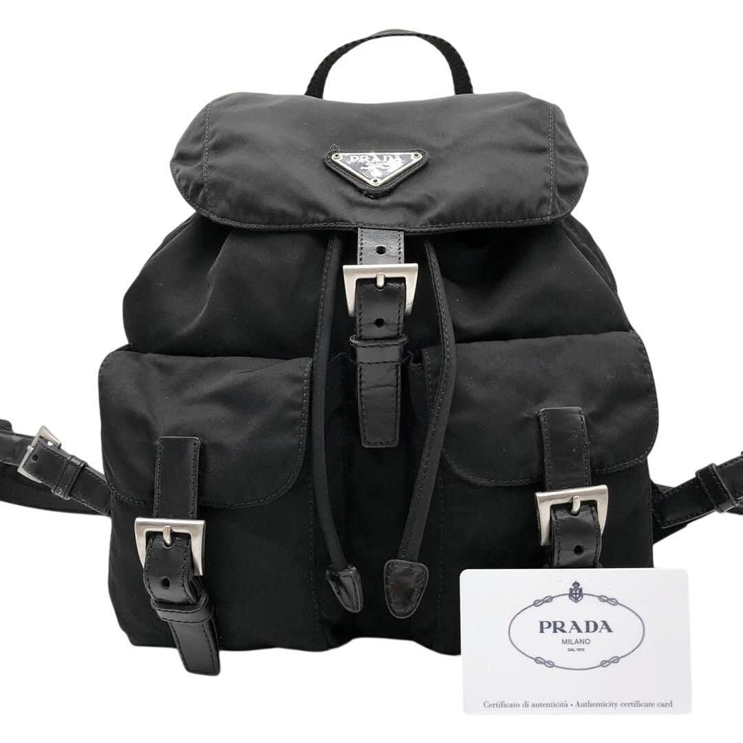 Prada Nylon Tessuto Backpack Saffiano Leather Shoulder Bag Purse Tote — view 6