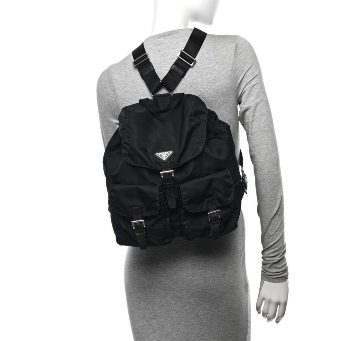 Prada Nylon Tessuto Backpack Saffiano Leather Shoulder Bag Purse Tote — view 5
