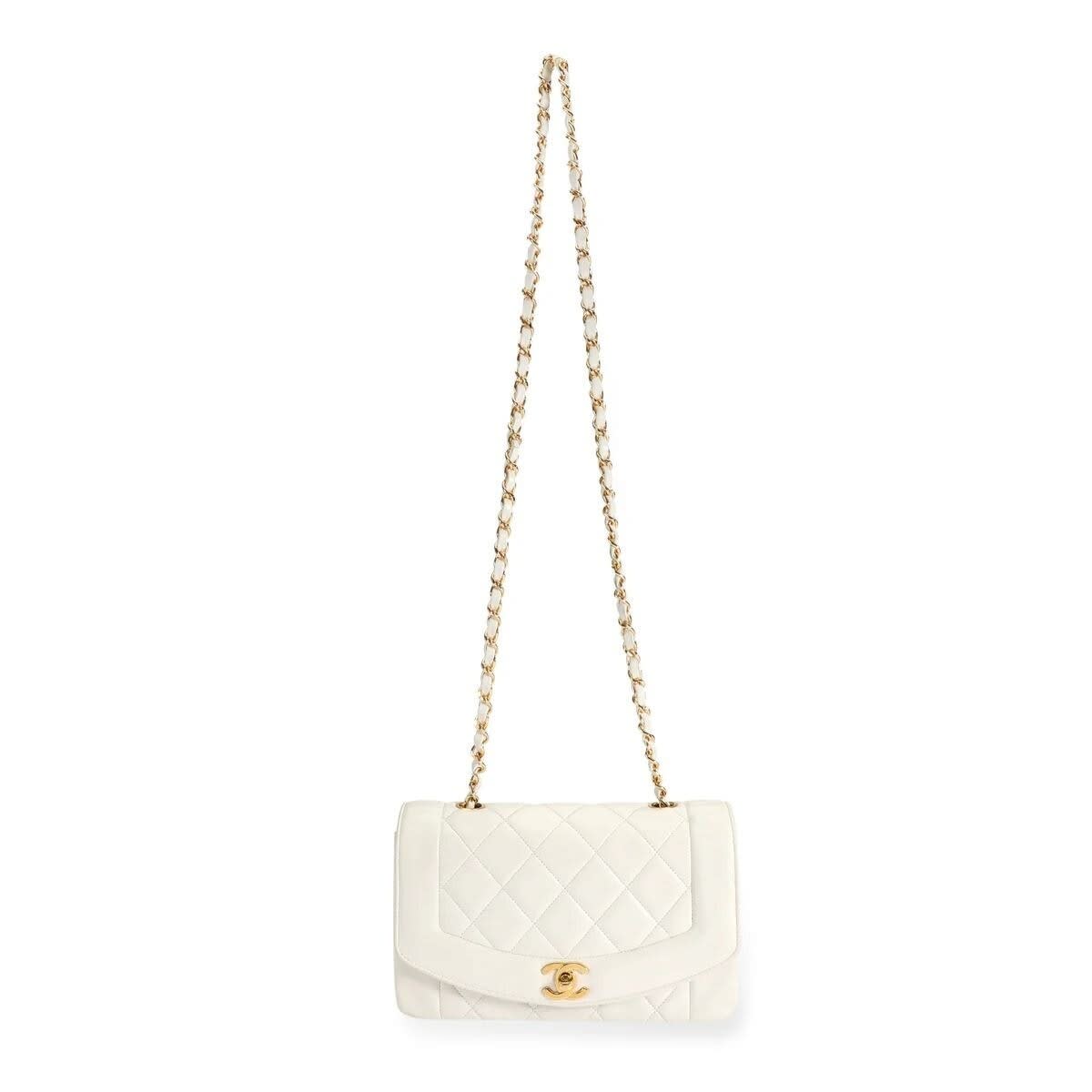 Chanel Diana Medium Single Flap Quilted Lambskin Bag White — view 5