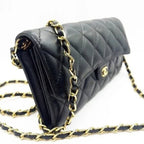 Chanel Lambskin Quilted Leather Wallet Chain Flap Black Purse Tote — view 6