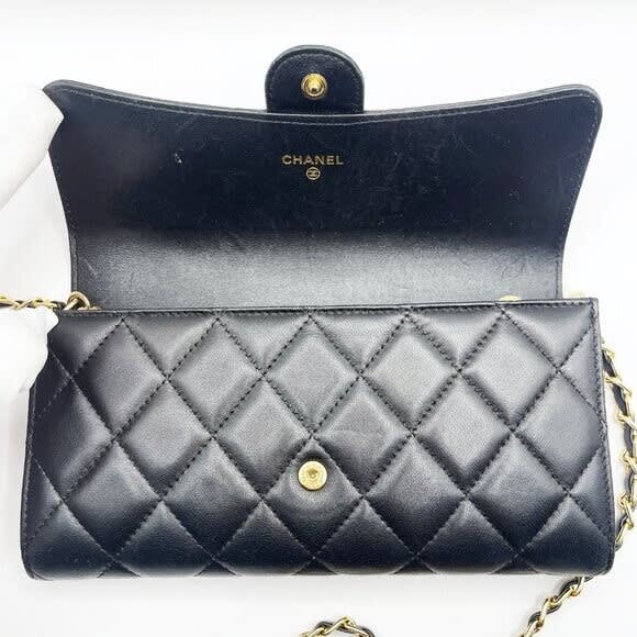 Chanel Lambskin Quilted Leather Wallet Chain Flap Black Purse Tote — view 8