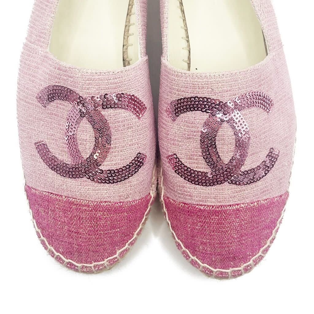 Chanel CC Logo Canvas Pink Sequin Espadrilles Flats Shoes 38 — view 2
