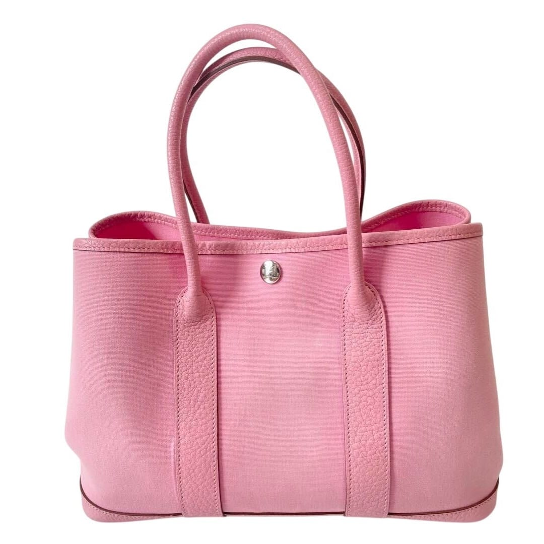 Hermes Garden Party TPM Toile Officier Vache Leather Tote Bag Pink Handbag — view 6
