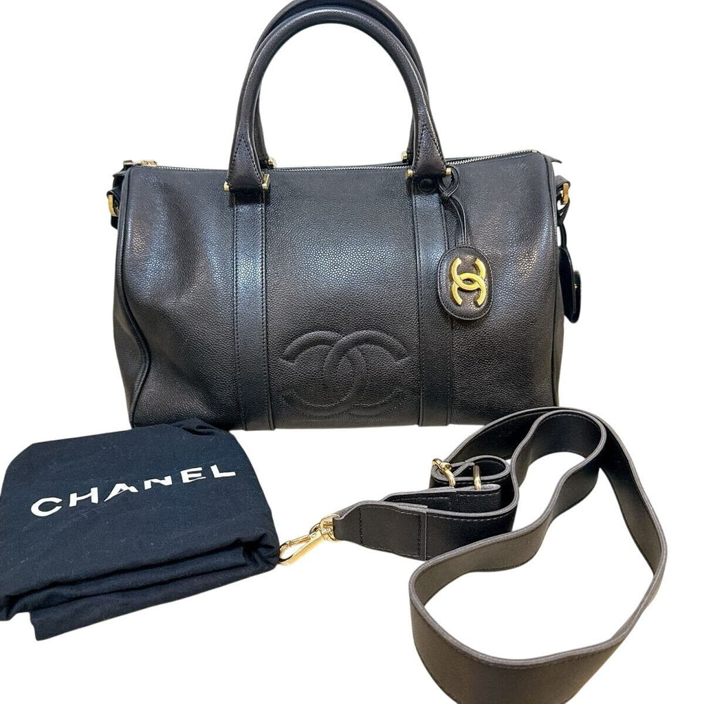 Chanel Caviar Leather Large Bowler Bag Travel Duffle Black CC Tote — view 6