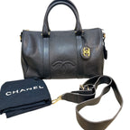 Chanel Caviar Leather Large Bowler Bag Travel Duffle Black CC Tote — view 6