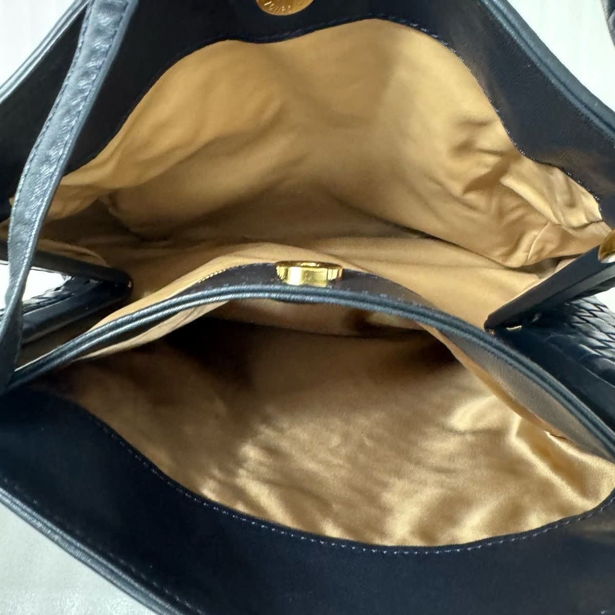Bottega Veneta Intrecciato Nappa Shoulder Bag Purse Navy Black Leather — view 7