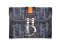 Dior Bifold Wallet Compact Trotter Line Navy Black Orange