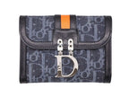 Dior Bifold Wallet Compact Trotter Line Navy Black Orange