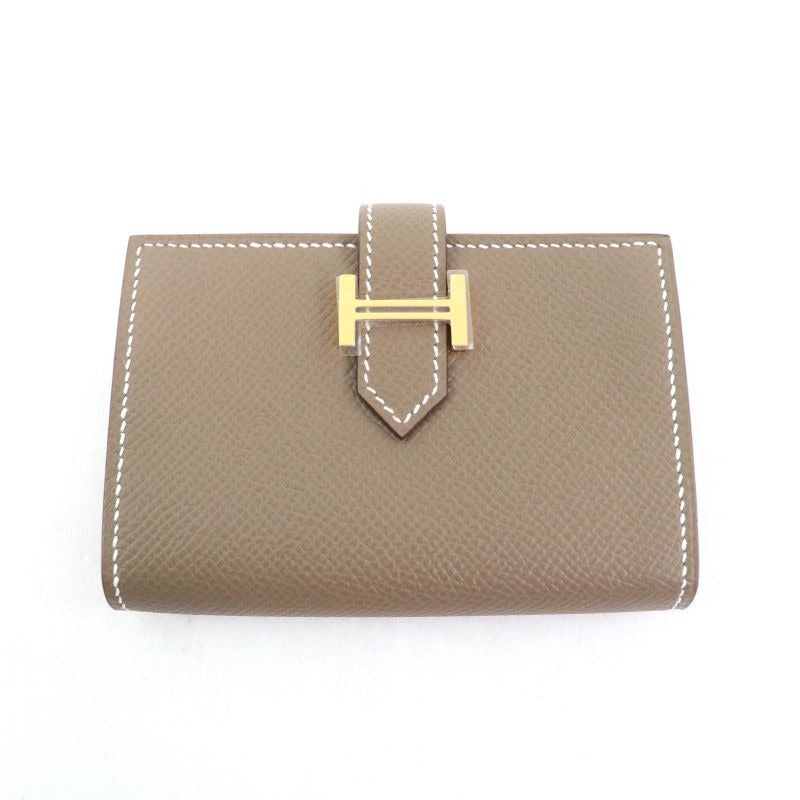 Hermes Bearn Mini Etoupe Vaux Epson Gold Hardware H Logo Wallet