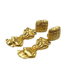 Chanel Vintage Ribbon Metal Gold Earrings 0206